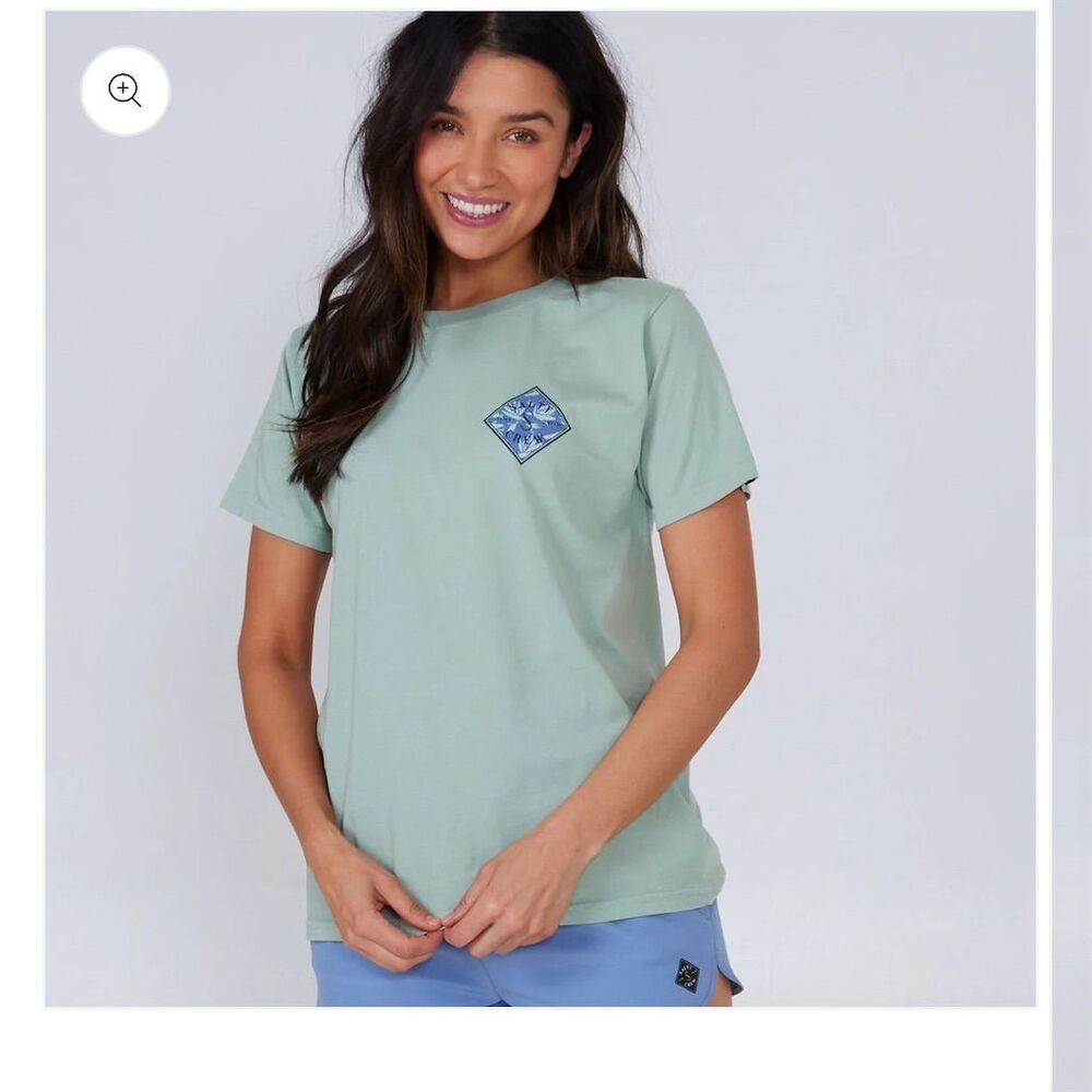 Salty Crew Women's Tippet Fill Boyfriend Tee Green Size M Casual Top